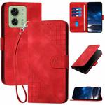 For Motorola Edge 40 YX0080 Grid Butterfly Embossed Pattern Flip Leather Phone Case with Lanyard(Red)