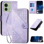 For Motorola Edge 40 YX0080 Grid Butterfly Embossed Pattern Flip Leather Phone Case with Lanyard(Light Purple)
