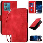 For Motorola Edge 40 Neo 5G YX0080 Grid Butterfly Embossed Pattern Flip Leather Phone Case with Lanyard(Red)