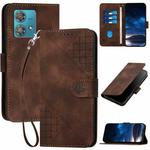 For Motorola Edge 40 Neo 5G YX0080 Grid Butterfly Embossed Pattern Flip Leather Phone Case with Lanyard(Coffee)