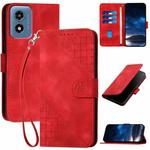 For Motorola Moto G Play 4G 2024 YX0080 Grid Butterfly Embossed Pattern Flip Leather Phone Case with Lanyard(Red)