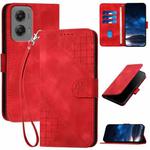 For Motorola Moto G Stylus 5G 2024 YX0080 Grid Butterfly Embossed Pattern Flip Leather Phone Case with Lanyard(Red)