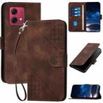 For Motorola Moto G84 5G YX0080 Grid Butterfly Embossed Pattern Flip Leather Phone Case with Lanyard(Coffee)