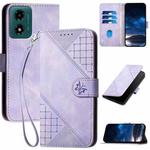 For Motorola Moto G04 4G Global YX0080 Grid Butterfly Embossed Pattern Flip Leather Phone Case with Lanyard(Light Purple)