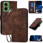 For Motorola Moto G35 Grid Butterfly Embossed Pattern Leather Phone Case with Lanyard(Coffee)