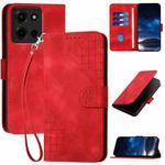 For Motorola Moto G 2025 Grid Butterfly Embossed Pattern Leather Phone Case with Lanyard(Red)