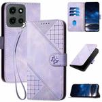 For Motorola Moto G Stylus 5G 2025 Grid Butterfly Embossed Pattern Leather Phone Case with Lanyard(Light Purple)