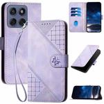 For Motorola Edge 60 Fusion / Edge 5G 2025 Grid Butterfly Embossed Pattern Leather Phone Case with Lanyard(Light Purple)