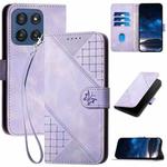 For Motorola Edge 60 Grid Butterfly Embossed Pattern Leather Phone Case with Lanyard(Light Purple)