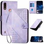 For Motorola Moto E7 Power Grid Butterfly Embossed Pattern Leather Phone Case with Lanyard(Light Purple)