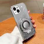 For iPhone 14 Plus Plated Gradient Glitter Round Holder TPU Phone Case(Silver)