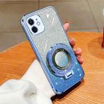 For iPhone 12 mini Plated Gradient Glitter Round Holder TPU Phone Case(Sierra Blue)