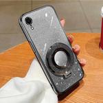 For iPhone XR Plated Gradient Glitter Round Holder TPU Phone Case(Black)