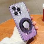 For iPhone 16 Pro Max Plated Gradient Glitter Round Holder TPU Phone Case(Purple)