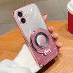 For iPhone 16 Plated Gradient Glitter Round Holder TPU Phone Case(Pink)