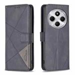 For Redmi 14C 4G Magnetic Buckle Rhombus Texture Leather Phone Case(Black)