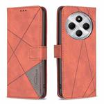 For Redmi 14C 4G Magnetic Buckle Rhombus Texture Leather Phone Case(Brown)