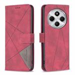 For Redmi 14C 4G Magnetic Buckle Rhombus Texture Leather Phone Case(Red)