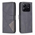 For Redmi Note 14 5G Magnetic Buckle Rhombus Texture Leather Phone Case(Black)