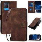 For OPPO A93 5G YX0080 Grid Butterfly Embossed Pattern Flip Leather Phone Case with Lanyard(Coffee)