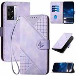 For OPPO A57 5G / A77 5G YX0080 Grid Butterfly Embossed Pattern Flip Leather Phone Case with Lanyard(Light Purple)