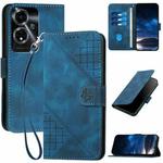 For OPPO A59 5G Grid Butterfly Embossed Pattern Leather Phone Case with Lanyard(Dark Blue)