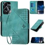 For OPPO A59 5G YX0080 Grid Butterfly Embossed Pattern Flip Leather Phone Case with Lanyard(Light Blue)