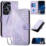 For OPPO A59 5G YX0080 Grid Butterfly Embossed Pattern Flip Leather Phone Case with Lanyard(Light Purple)