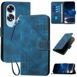 For OPPO A60 4G Grid Butterfly Embossed Pattern Leather Phone Case with Lanyard(Dark Blue)