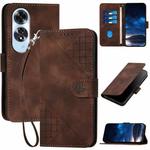 For OPPO A60 4G YX0080 Grid Butterfly Embossed Pattern Flip Leather Phone Case with Lanyard(Coffee)