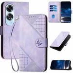 For OPPO A60 4G YX0080 Grid Butterfly Embossed Pattern Flip Leather Phone Case with Lanyard(Light Purple)