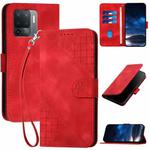 For OPPO A94 4G / F19 Pro 4G YX0080 Grid Butterfly Embossed Pattern Flip Leather Phone Case with Lanyard(Red)