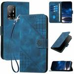 For OPPO A94 5G / F19 Pro Grid Butterfly Embossed Pattern Leather Phone Case with Lanyard(Dark Blue)