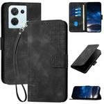 For OPPO Reno8 5G Global YX0080 Grid Butterfly Embossed Pattern Flip Leather Phone Case with Lanyard(Black)