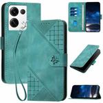 For OPPO Reno8 Pro 5G Global YX0080 Grid Butterfly Embossed Pattern Flip Leather Phone Case with Lanyard(Light Blue)