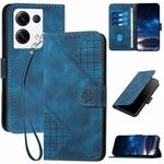 For OPPO Reno10 Pro 5G Global Grid Butterfly Embossed Pattern Leather Phone Case with Lanyard(Dark Blue)