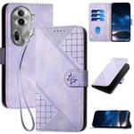 For OPPO Reno11 Pro Global YX0080 Grid Butterfly Embossed Pattern Flip Leather Phone Case with Lanyard(Light Purple)