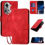 For OPPO Reno11 Global YX0080 Grid Butterfly Embossed Pattern Flip Leather Phone Case with Lanyard(Red)