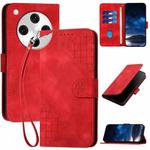 For OPPO Find X8 Pro Grid Butterfly Embossed Pattern Leather Phone Case with Lanyard(Red)