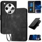 For OPPO Find X8 Pro Grid Butterfly Embossed Pattern Leather Phone Case with Lanyard(Black)