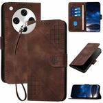 For OPPO Find X8 Pro Grid Butterfly Embossed Pattern Leather Phone Case with Lanyard(Coffee)