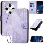 For OPPO Find X8 Pro Grid Butterfly Embossed Pattern Leather Phone Case with Lanyard(Light Purple)