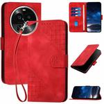 For OPPO Find X6 Pro Grid Butterfly Embossed Pattern Leather Phone Case with Lanyard(Red)