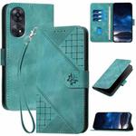 For OPPO Reno8 T 4G Grid Butterfly Embossed Pattern Leather Phone Case with Lanyard(Light Blue)