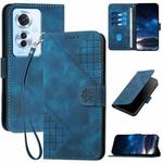 For OPPO Reno11 F / F25 Pro Grid Butterfly Embossed Pattern Leather Phone Case with Lanyard(Dark Blue)