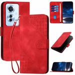 For OPPO Reno11 F / F25 Pro Grid Butterfly Embossed Pattern Leather Phone Case with Lanyard(Red)