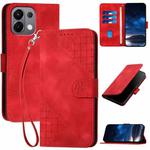 For OPPO K13 5G Grid Butterfly Embossed Pattern Leather Phone Case with Lanyard(Red)
