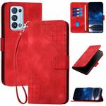 For OPPO Reno6 Pro+ 5G Grid Butterfly Embossed Pattern Leather Phone Case with Lanyard(Red)