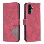 For Samsung Galaxy A26 5G Magnetic Buckle Rhombus Texture Leather Phone Case(Red)