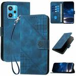 For Realme 9 Pro+ Grid Butterfly Embossed Pattern Leather Phone Case with Lanyard(Dark Blue)